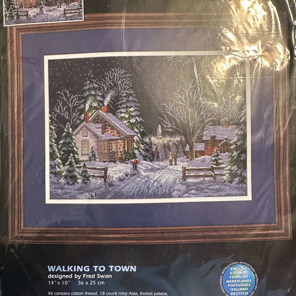 Walking to Town Winter Scene Cross Stitch Kit Dimensions